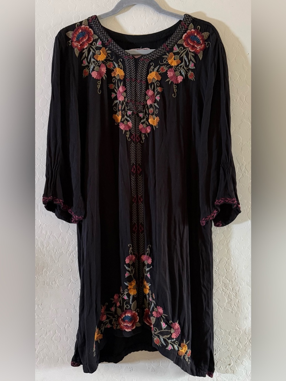 Johnny Was, medium, embroidered black boho tunic dress